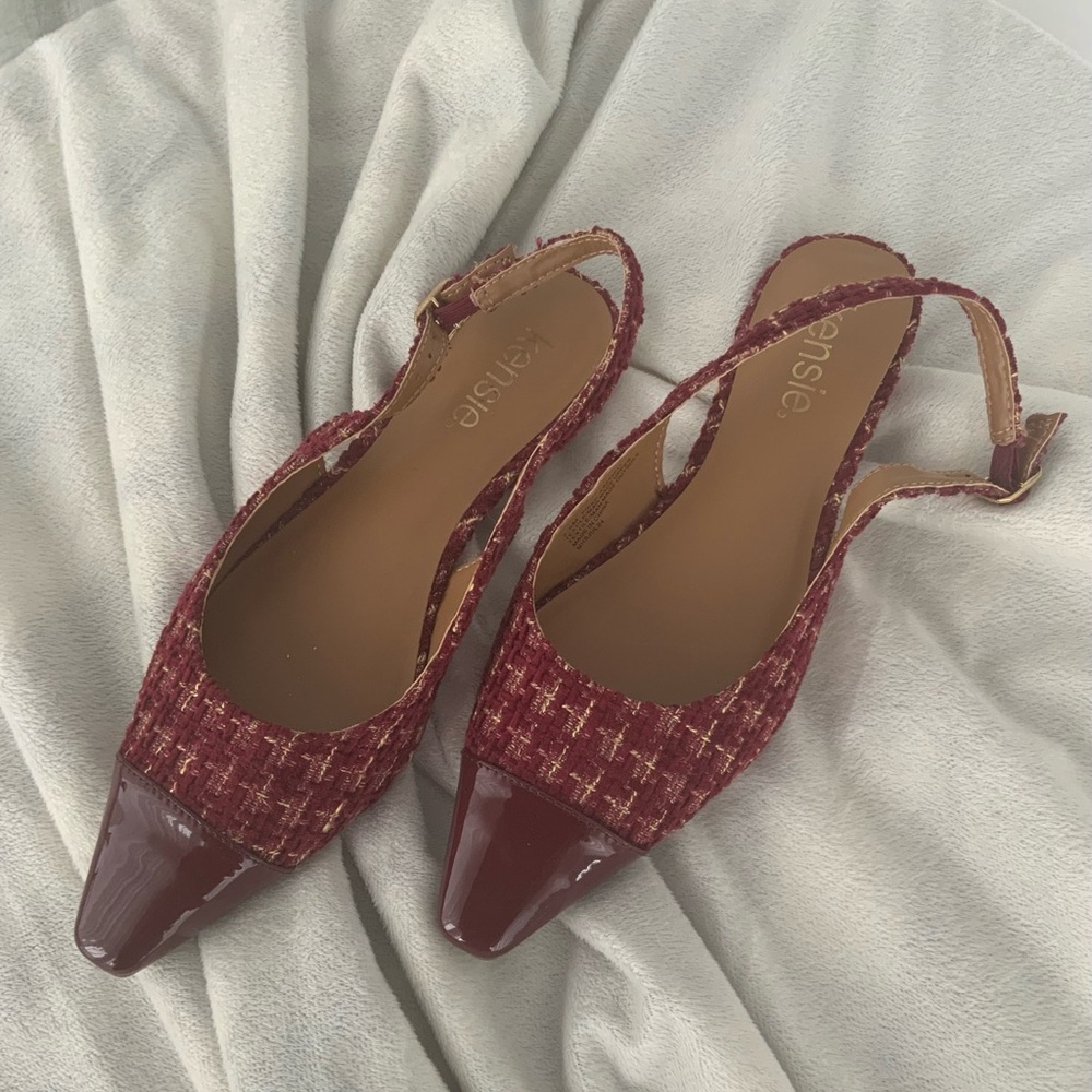 Kensie Red Slingback Flats with Woven Design
